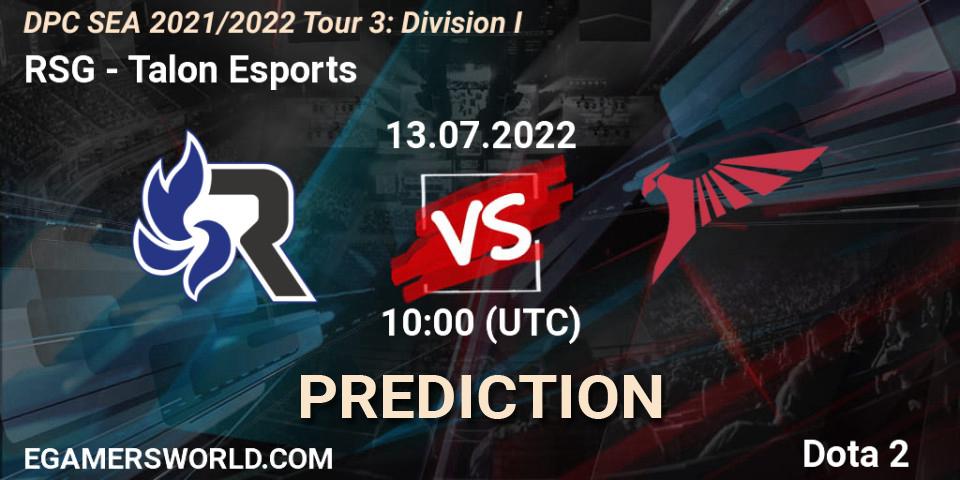 Prognoza RSG - Talon Esports. 13.07.2022 at 10:44, Dota 2, DPC SEA 2021/2022 Tour 3: Division I