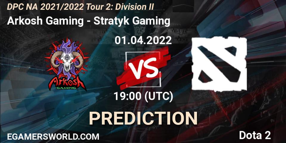 Prognoza Arkosh Gaming - Stratyk Gaming. 01.04.2022 at 19:07, Dota 2, DP 2021/2022 Tour 2: NA Division II (Lower) - ESL One Spring 2022