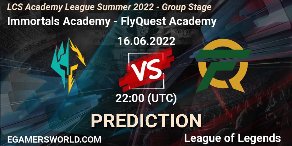 Prognoza Immortals Academy - FlyQuest Academy. 16.06.2022 at 22:00, LoL, LCS Academy League Summer 2022 - Group Stage