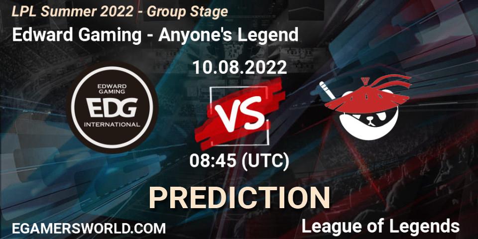 Prognoza Edward Gaming - Anyone's Legend. 10.08.22, LoL, LPL Summer 2022 - Group Stage