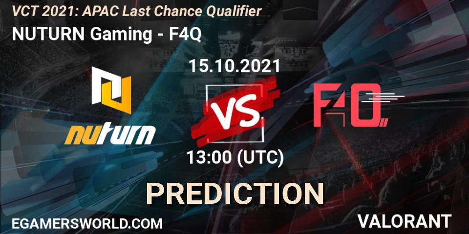 Prognoza NUTURN Gaming - F4Q. 15.10.2021 at 13:00, VALORANT, VCT 2021: APAC Last Chance Qualifier