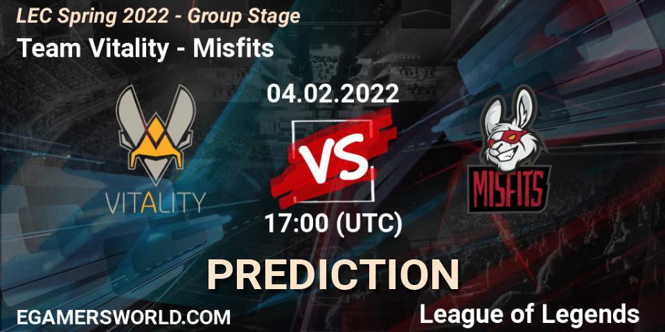 Prognoza Team Vitality - Misfits. 04.02.22, LoL, LEC Spring 2022 - Group Stage