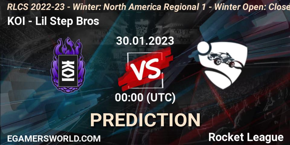 Prognoza KOI - Lil Step Bros. 30.01.2023 at 00:00, Rocket League, RLCS 2022-23 - Winter: North America Regional 1 - Winter Open: Closed Qualifier