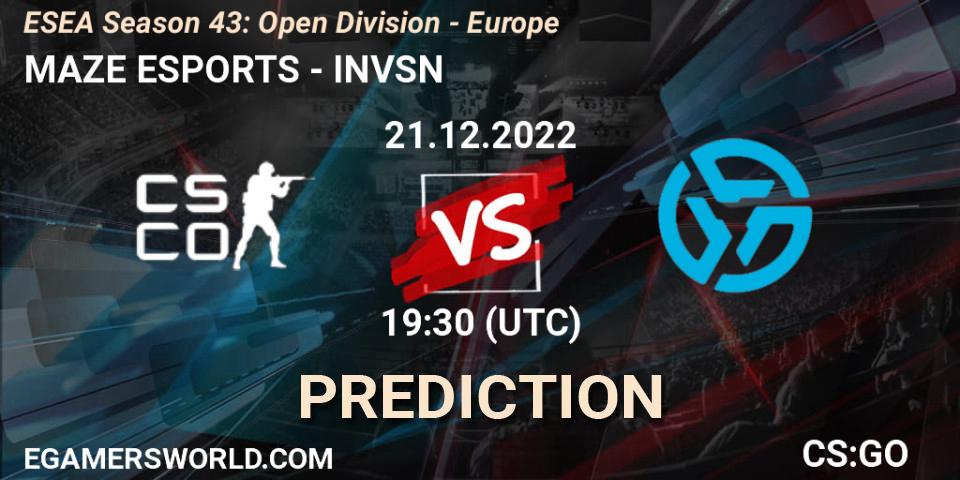 Prognoza MAZE ESPORTS - INVSN. 21.12.2022 at 18:30, Counter-Strike (CS2), ESEA Season 43: Open Division - Europe