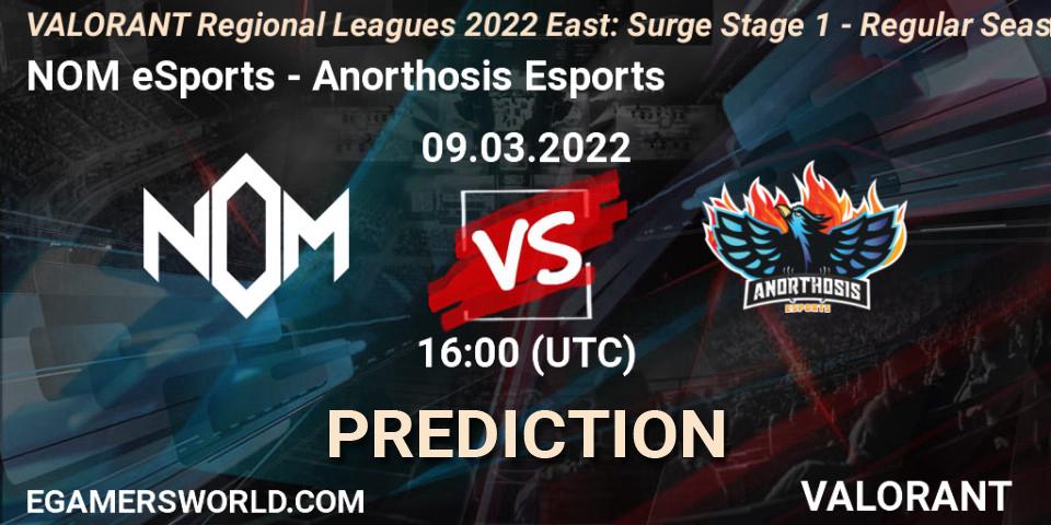 Prognoza NOM eSports - Anorthosis Esports. 09.03.2022 at 16:00, VALORANT, VALORANT Regional Leagues 2022 East: Surge Stage 1 - Regular Season