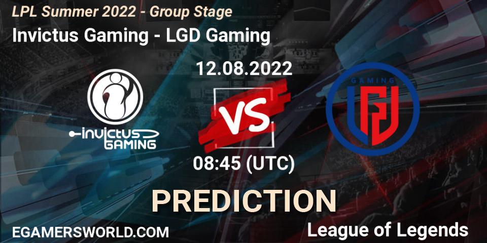 Prognoza Invictus Gaming - LGD Gaming. 12.08.22, LoL, LPL Summer 2022 - Group Stage
