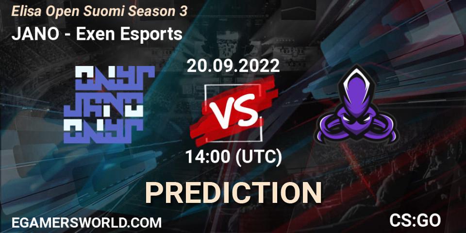 Prognoza JANO - Exen Esports. 20.09.2022 at 14:00, Counter-Strike (CS2), Elisa Open Suomi Season 3