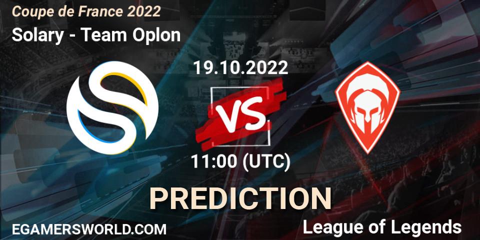 Prognoza Solary - Team Oplon. 19.10.2022 at 11:00, LoL, Coupe de France 2022