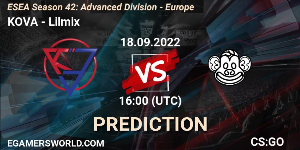 Prognoza KOVA - Lilmix. 18.09.2022 at 16:00, Counter-Strike (CS2), ESEA Season 42: Advanced Division - Europe