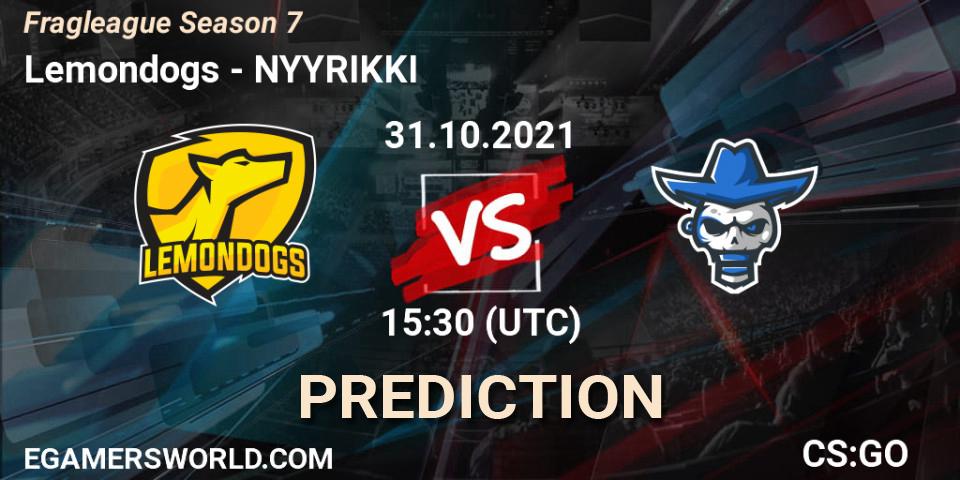 Prognoza Lemondogs - NYYRIKKI. 31.10.2021 at 15:30, Counter-Strike (CS2), Fragleague Season 7
