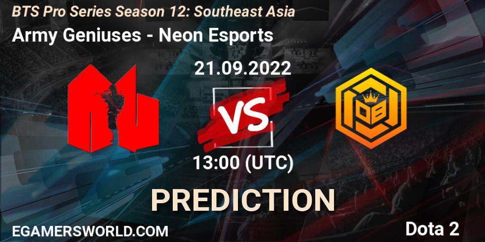 Prognoza Army Geniuses - Neon Esports. 21.09.2022 at 12:58, Dota 2, BTS Pro Series Season 12: Southeast Asia