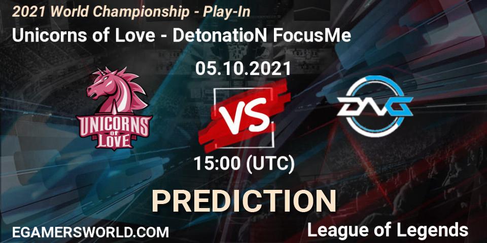 Prognoza Unicorns of Love - DetonatioN FocusMe. 05.10.2021 at 15:10, LoL, 2021 World Championship - Play-In
