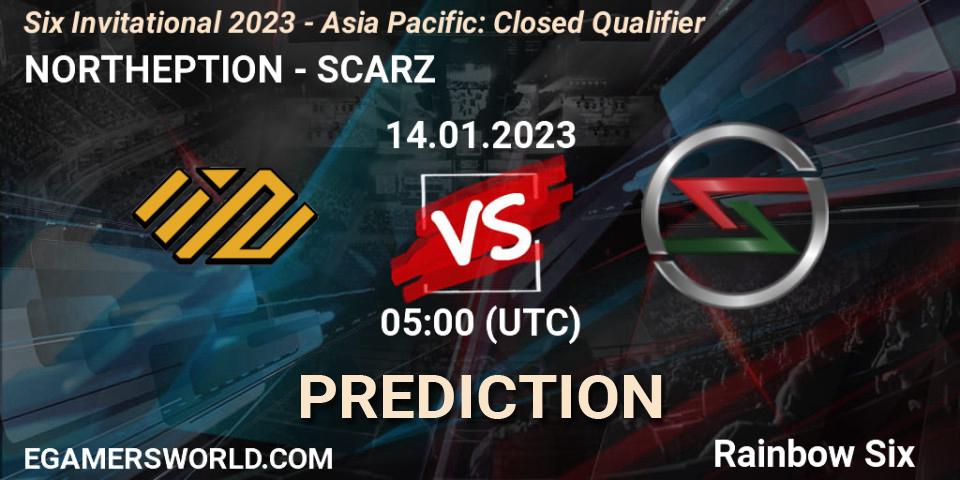Prognoza NORTHEPTION - SCARZ. 14.01.2023 at 05:00, Rainbow Six, Six Invitational 2023 - Asia Pacific: Closed Qualifier