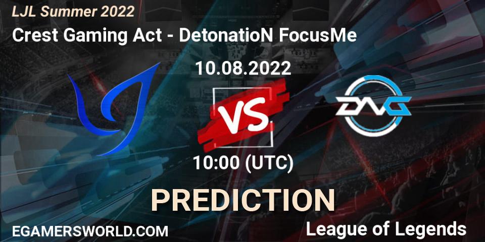 Prognoza Crest Gaming Act - DetonatioN FocusMe. 10.08.2022 at 10:00, LoL, LJL Summer 2022