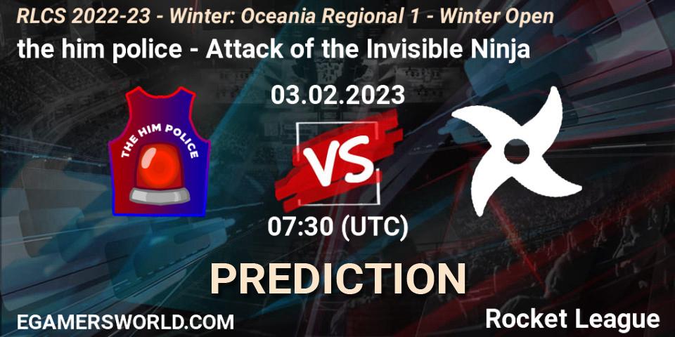 Prognoza the him police - Attack of the Invisible Ninja. 03.02.2023 at 07:30, Rocket League, RLCS 2022-23 - Winter: Oceania Regional 1 - Winter Open