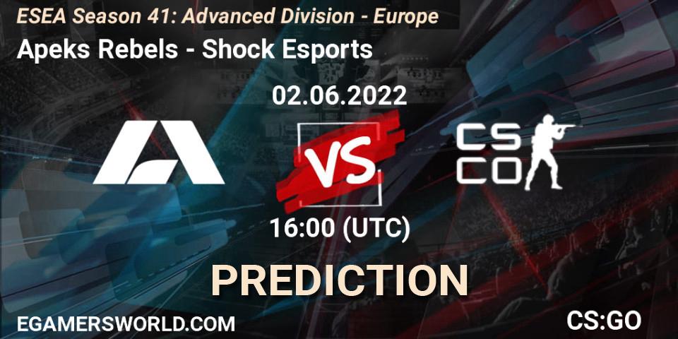 Prognoza Apeks Rebels - Shock Esports. 02.06.2022 at 16:00, Counter-Strike (CS2), ESEA Season 41: Advanced Division - Europe