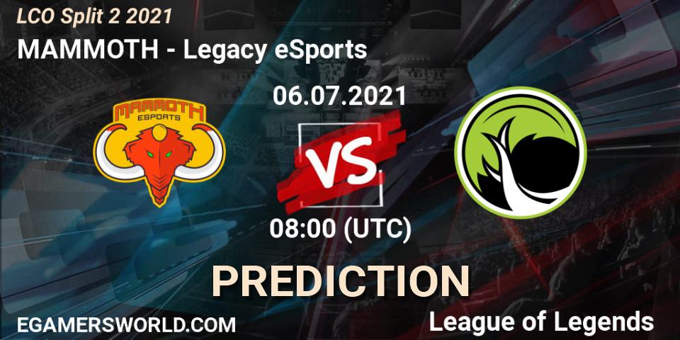Prognoza MAMMOTH - Legacy eSports. 06.07.2021 at 08:00, LoL, LCO Split 2 2021