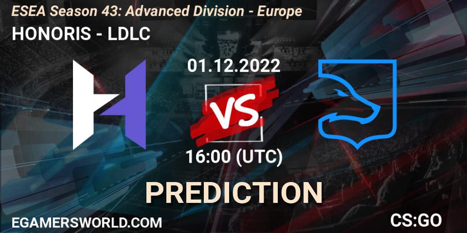 Prognoza HONORIS - LDLC. 01.12.2022 at 16:00, Counter-Strike (CS2), ESEA Season 43: Advanced Division - Europe
