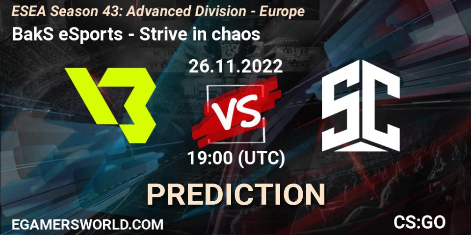 Prognoza BakS eSports - Strive in chaos. 26.11.22, CS2 (CS:GO), ESEA Season 43: Advanced Division - Europe