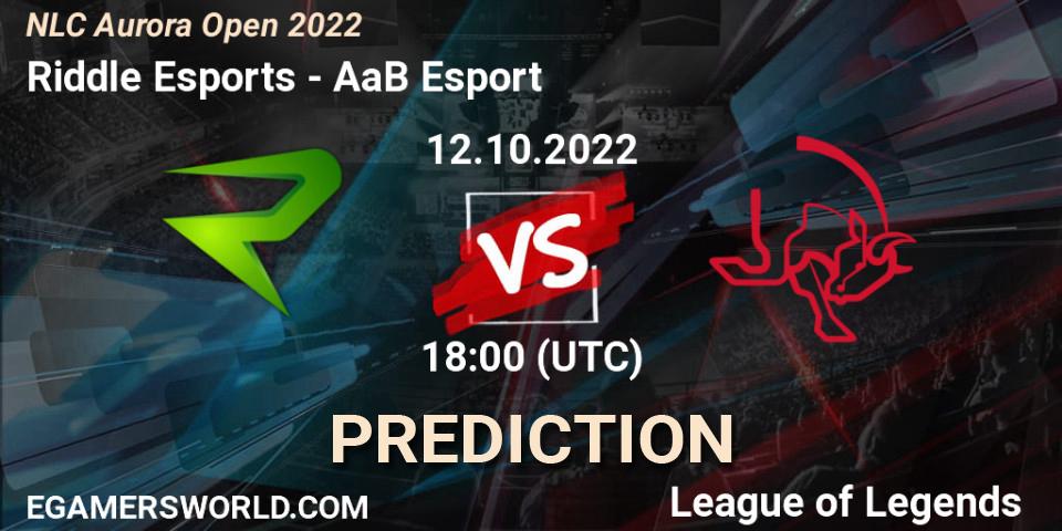 Prognoza Riddle Esports - AaB Esport. 12.10.2022 at 17:30, LoL, NLC Aurora Open 2022