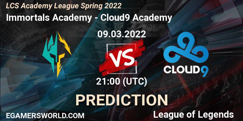 Prognoza Immortals Academy - Cloud9 Academy. 09.03.2022 at 21:00, LoL, LCS Academy League Spring 2022