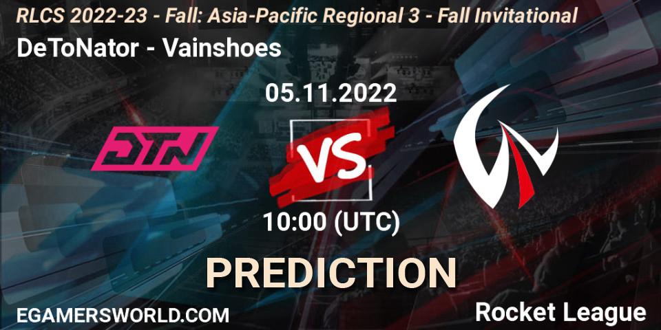 Prognoza DeToNator - Vainshoes. 05.11.2022 at 10:00, Rocket League, RLCS 2022-23 - Fall: Asia-Pacific Regional 3 - Fall Invitational
