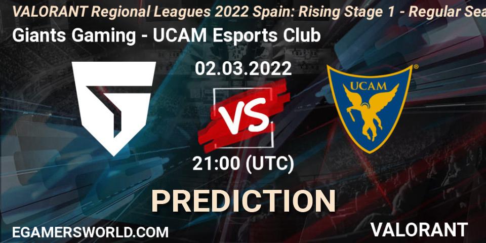 Prognoza Giants Gaming - UCAM Esports Club. 02.03.2022 at 21:10, VALORANT, VALORANT Regional Leagues 2022 Spain: Rising Stage 1 - Regular Season