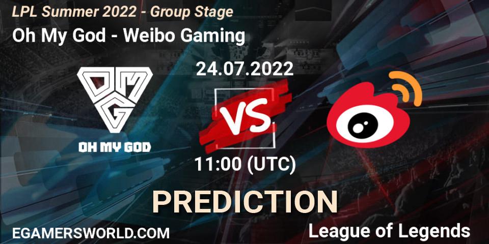 Prognoza Oh My God - Weibo Gaming. 24.07.2022 at 11:00, LoL, LPL Summer 2022 - Group Stage