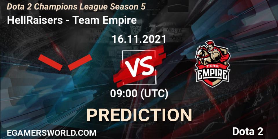 Prognoza HellRaisers - Team Empire. 16.11.2021 at 09:00, Dota 2, Dota 2 Champions League 2021 Season 5