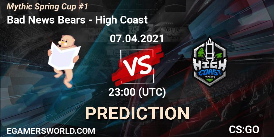 Prognoza Bad News Bears - High Coast. 07.04.2021 at 23:00, Counter-Strike (CS2), Mythic Spring Cup #1