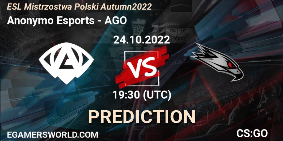 Prognoza Anonymo Esports - AGO. 24.10.22, CS2 (CS:GO), ESL Mistrzostwa Polski Autumn 2022