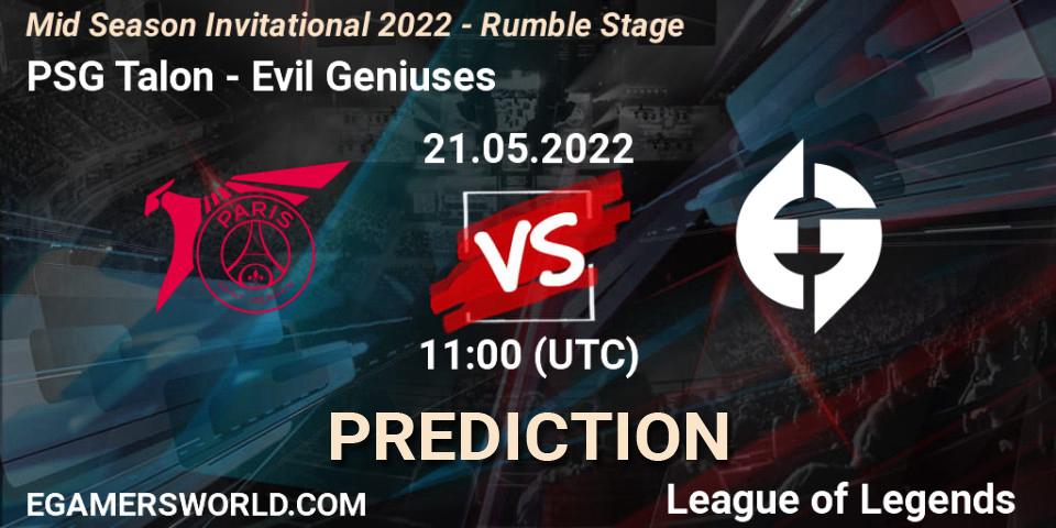Prognoza PSG Talon - Evil Geniuses. 21.05.2022 at 11:00, LoL, Mid Season Invitational 2022 - Rumble Stage