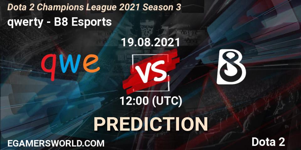 Prognoza qwerty - B8 Esports. 31.08.2021 at 09:01, Dota 2, Dota 2 Champions League 2021 Season 3