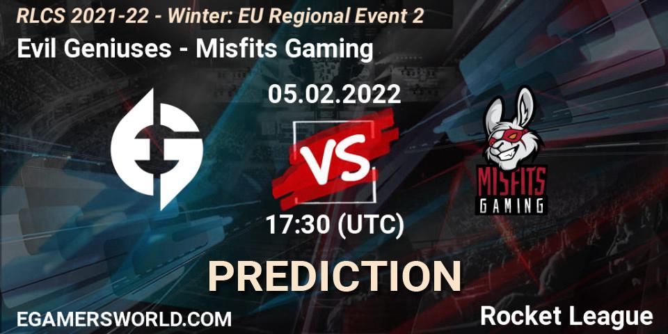 Prognoza Evil Geniuses - Misfits Gaming. 05.02.2022 at 17:40, Rocket League, RLCS 2021-22 - Winter: EU Regional Event 2