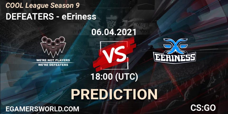 Prognoza DEFEATERS - eEriness. 06.04.2021 at 18:00, Counter-Strike (CS2), COOL League Season 9