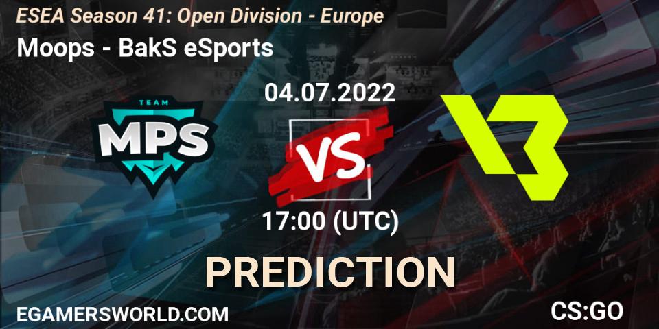Prognoza Moops - BakS eSports. 04.07.2022 at 17:00, Counter-Strike (CS2), ESEA Season 41: Open Division - Europe