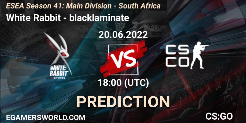 Prognoza White Rabbit - blacklaminate. 20.06.2022 at 18:00, Counter-Strike (CS2), ESEA Season 41: Main Division - South Africa