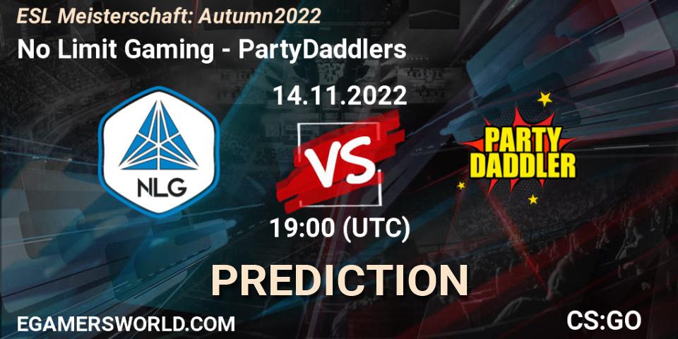 Prognoza No Limit Gaming - PartyDaddlers. 17.11.2022 at 19:00, Counter-Strike (CS2), ESL Meisterschaft: Autumn 2022