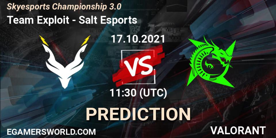 Prognoza Team Exploit - Salt Esports. 17.10.2021 at 11:30, VALORANT, Skyesports Championship 3.0