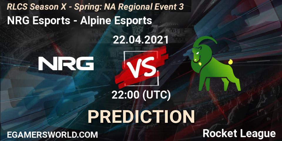 Prognoza NRG Esports - Alpine Esports. 22.04.2021 at 22:00, Rocket League, RLCS Season X - Spring: NA Regional Event 3