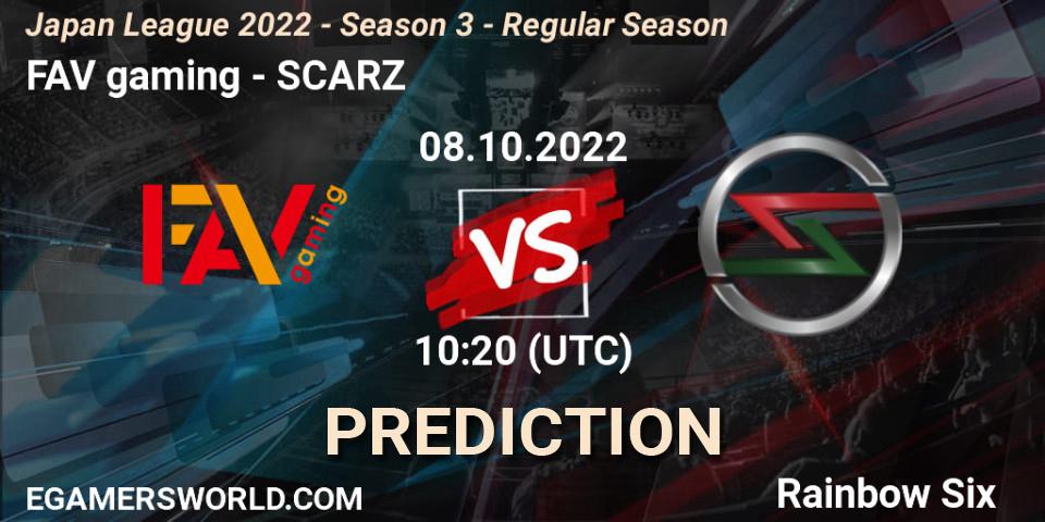 Prognoza FAV gaming - SCARZ. 08.10.2022 at 10:20, Rainbow Six, Japan League 2022 - Season 3 - Regular Season