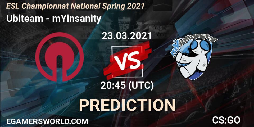 Prognoza Ubiteam - mYinsanity. 23.03.2021 at 20:45, Counter-Strike (CS2), ESL Championnat National Spring 2021
