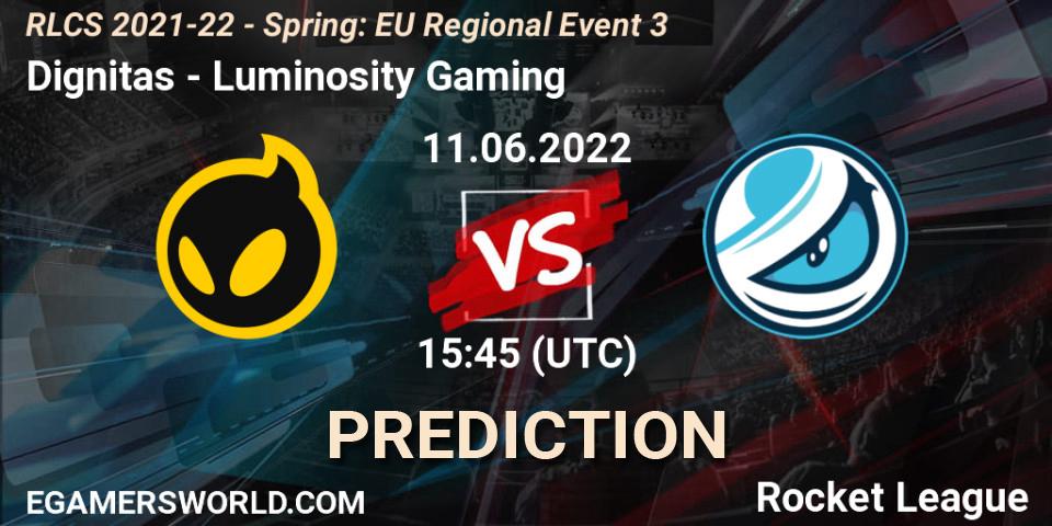 Prognoza Dignitas - Luminosity Gaming. 11.06.2022 at 15:45, Rocket League, RLCS 2021-22 - Spring: EU Regional Event 3