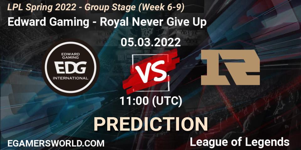 Prognoza Edward Gaming - Royal Never Give Up. 05.03.2022 at 12:00, LoL, LPL Spring 2022 - Group Stage (Week 6-9)