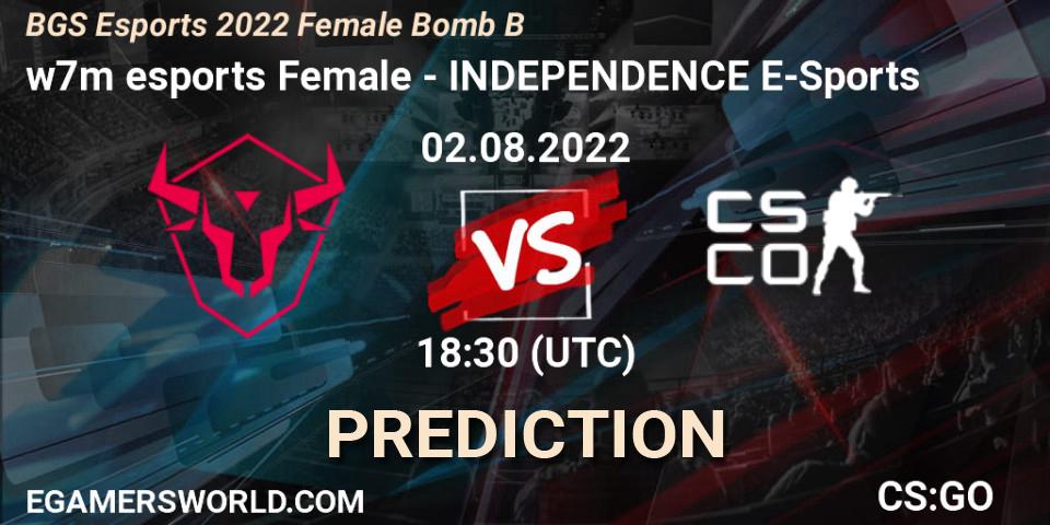 Prognoza w7m esports Female - INDEPENDENCE E-Sports. 02.08.2022 at 18:30, Counter-Strike (CS2), Monster Energy BGS Bomb B Women Cup 2022