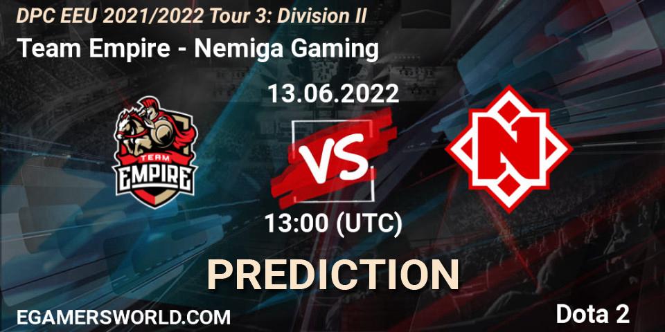 Prognoza Team Empire - Nemiga Gaming. 13.06.22, Dota 2, DPC EEU 2021/2022 Tour 3: Division II