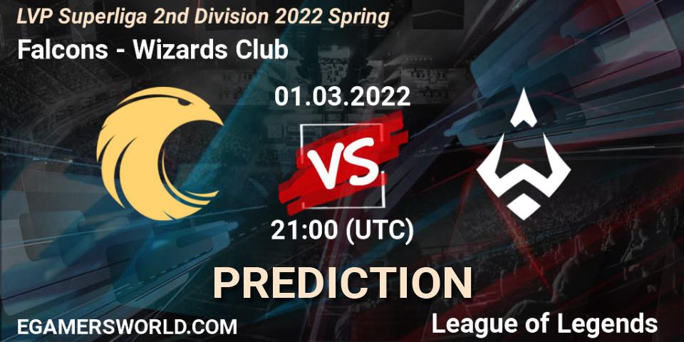 Prognoza Falcons - Wizards Club. 01.03.2022 at 21:00, LoL, LVP Superliga 2nd Division 2022 Spring