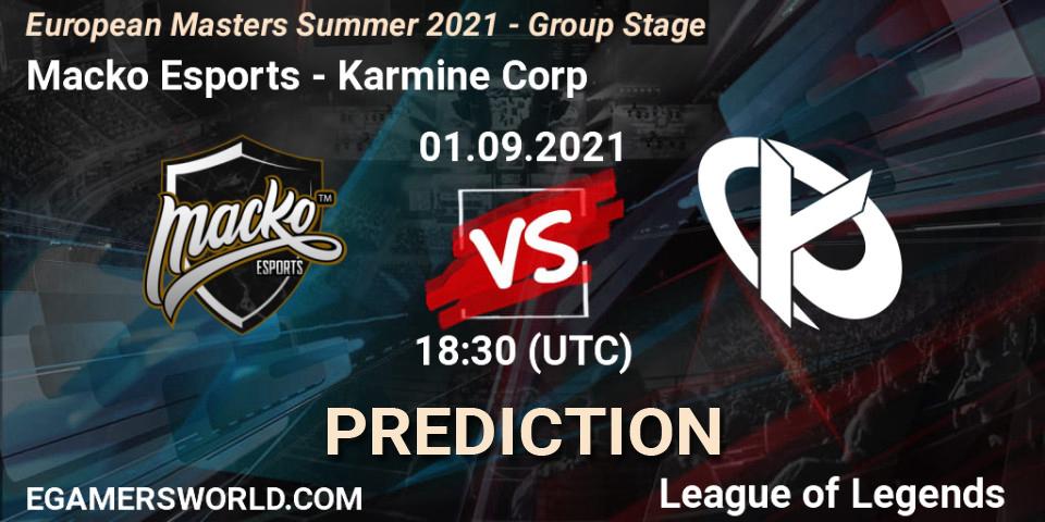 Prognoza Macko Esports - Karmine Corp. 01.09.2021 at 18:00, LoL, European Masters Summer 2021 - Group Stage