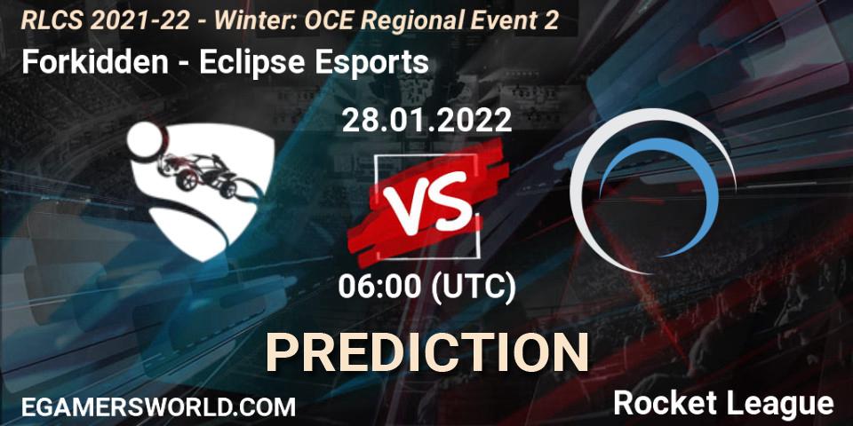 Prognoza Forkidden - Eclipse Esports. 28.01.2022 at 06:00, Rocket League, RLCS 2021-22 - Winter: OCE Regional Event 2