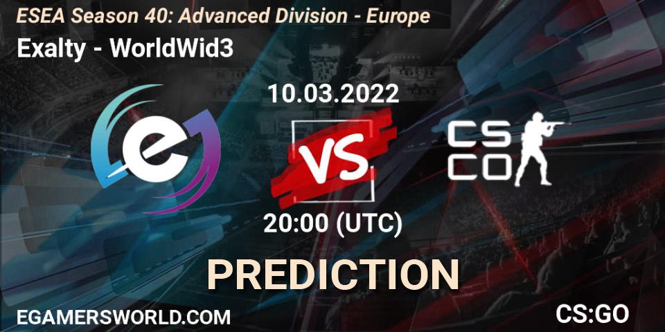 Prognoza Exalty - WorldWid3. 10.03.2022 at 20:00, Counter-Strike (CS2), ESEA Season 40: Advanced Division - Europe